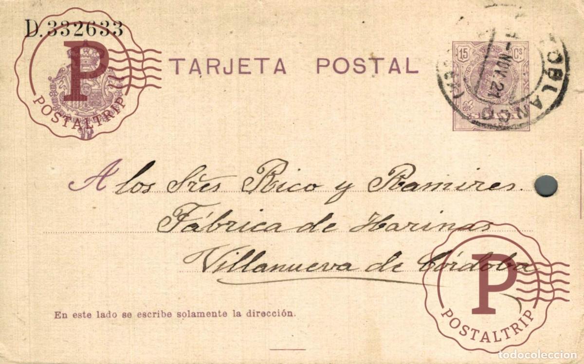 Sellos: ESPA&Ntilde;A. SPAIN. ENTERO POSTAL. TARJETA POSTAL.. VILLANUEVA DE CORDOBA 1921. AGUJERO LATERAL