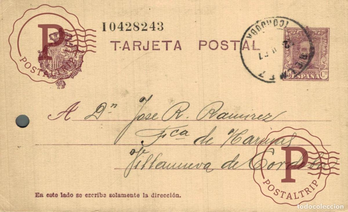 Stamps: ESPA&Ntilde;A. SPAIN. ENTERO POSTAL. TARJETA POSTAL. BELMEZ 1927. AGUJERO LATERAL