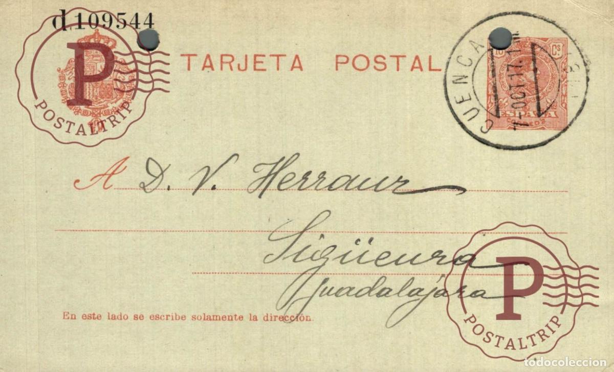 Sellos: ESPA&Ntilde;A. SPAIN. ENTERO POSTAL. TARJETA POSTAL. 1917. CUENCA. AGUJEROS PARTE SUPERIOR