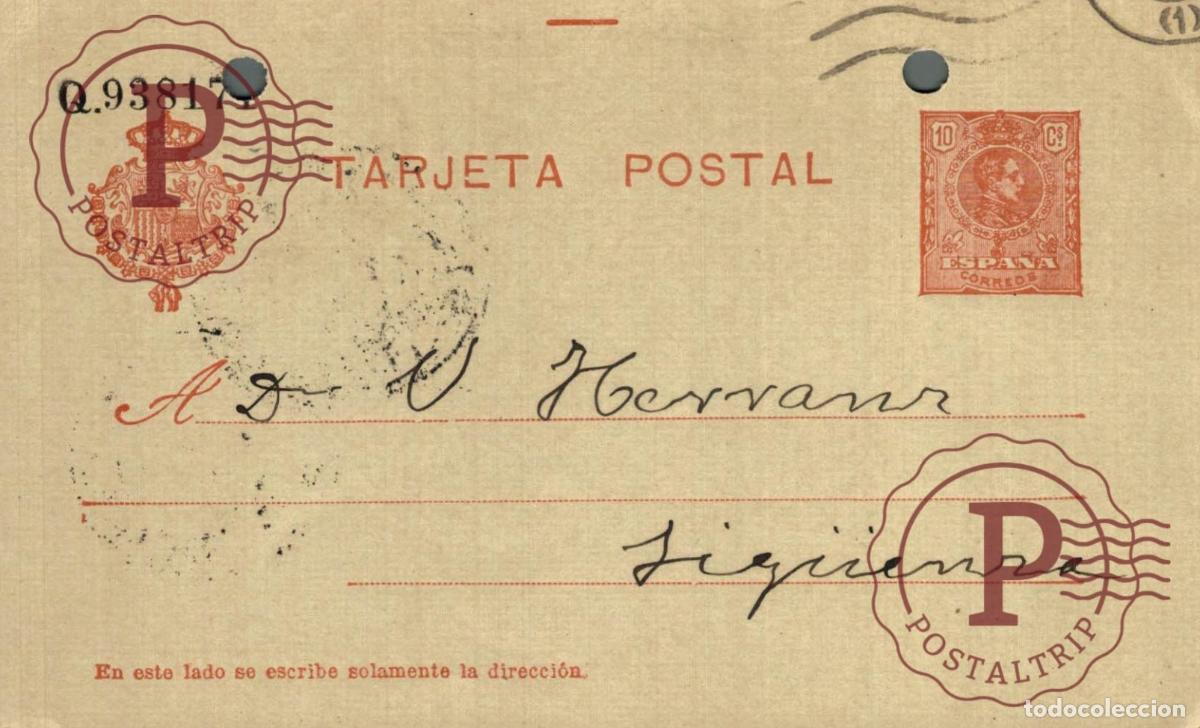 Sellos: ESPA&Ntilde;A. SPAIN. ENTERO POSTAL. TARJETA POSTAL. 1914. GABRIEL MONTERO. MADRID. AGUJEROS PARTE SUPERIOR