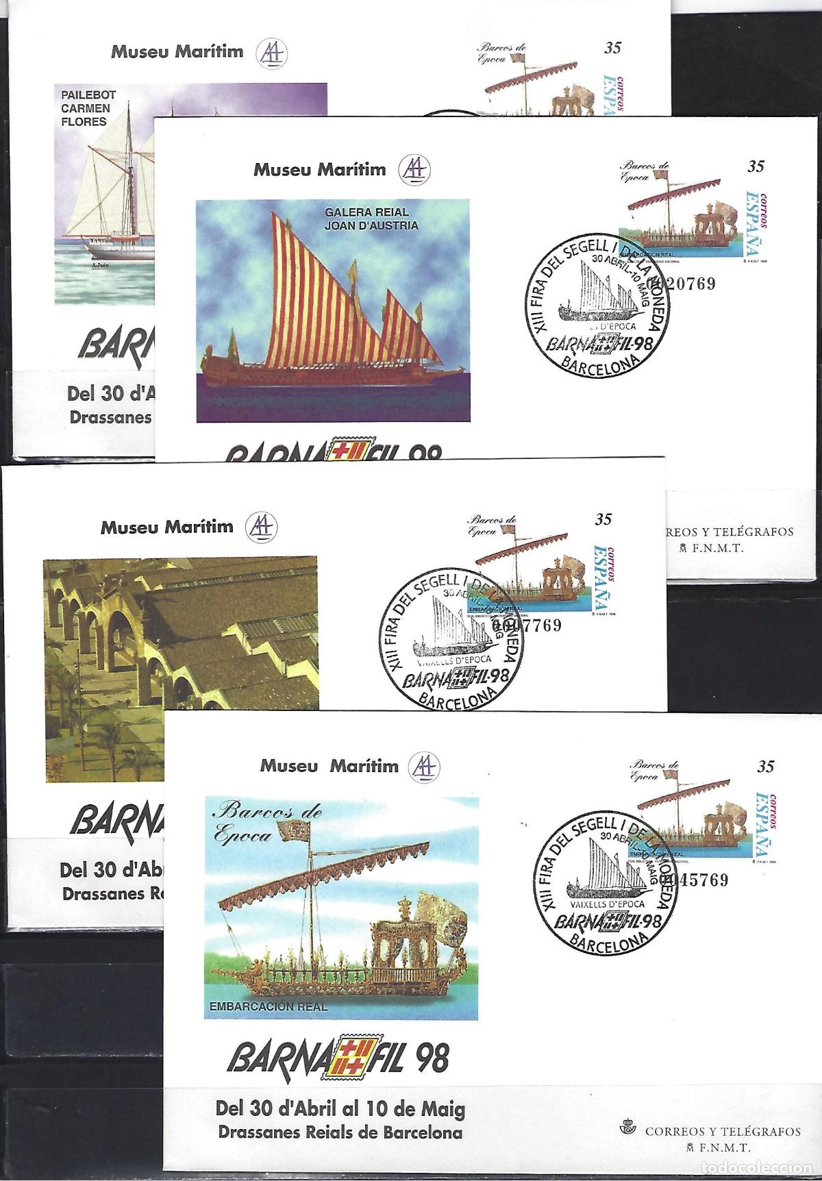 Sellos: SEP 45 ENTERO POSTAL BARNAFIL 98 BARCOS BARCELONA 1998 (4 SOBRES) MATASELLADOS FERIA