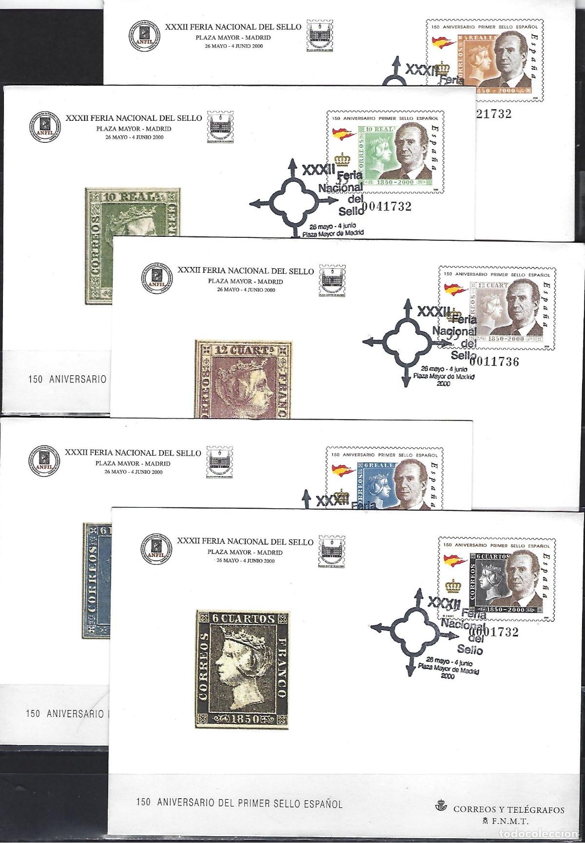 Sellos: SEP 60/64 ENTERO POSTAL FERIA SELLO 2000 150 ANIV. SELLO ESPA&Ntilde;OL MATASELLADO FERIA