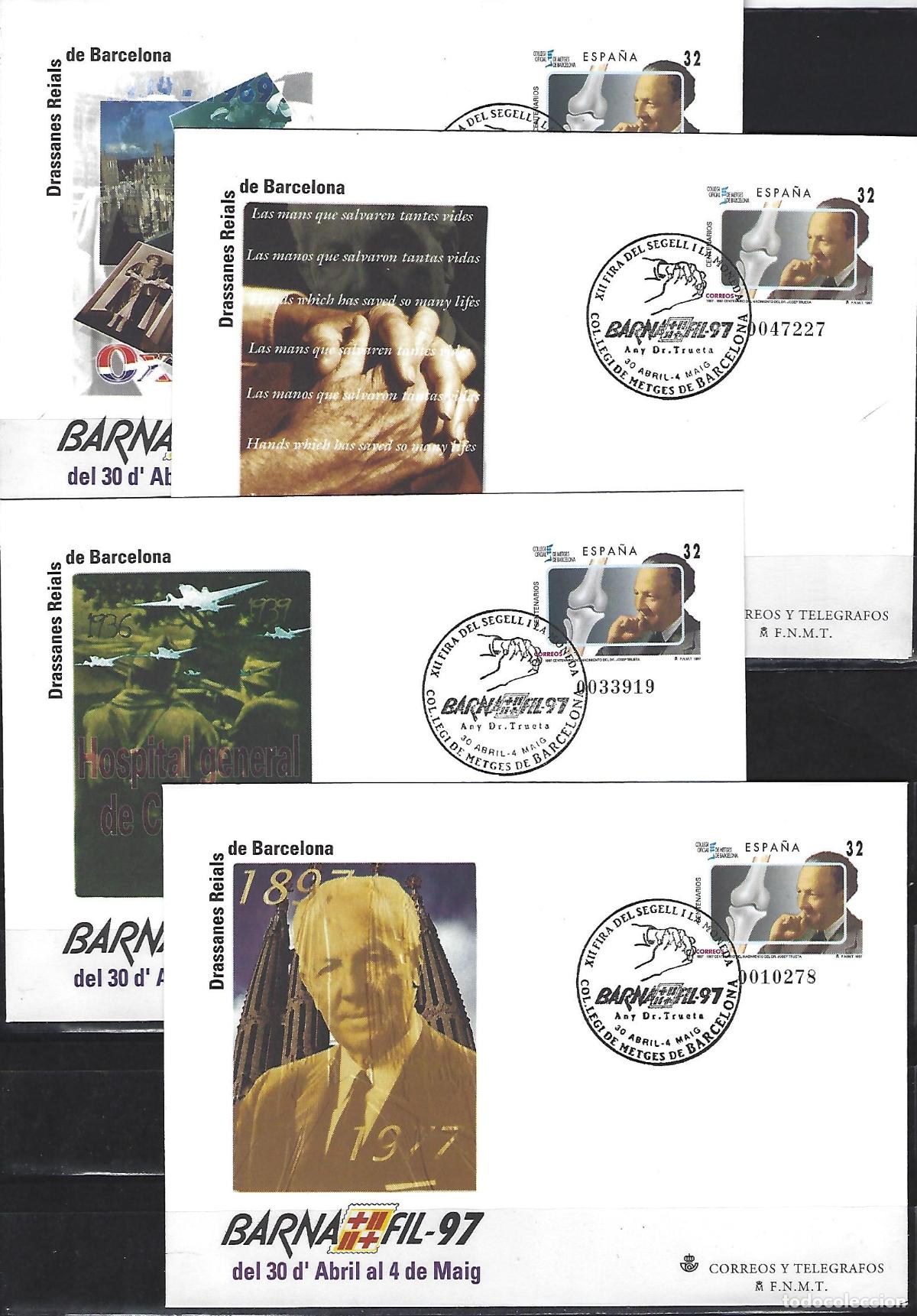Sellos: SEP 39 ENTERO POSTAL BARNAFIL 97.BARCELONA SAMARANCH 1997.4 SOBRES. MATASELLADOS FERIA