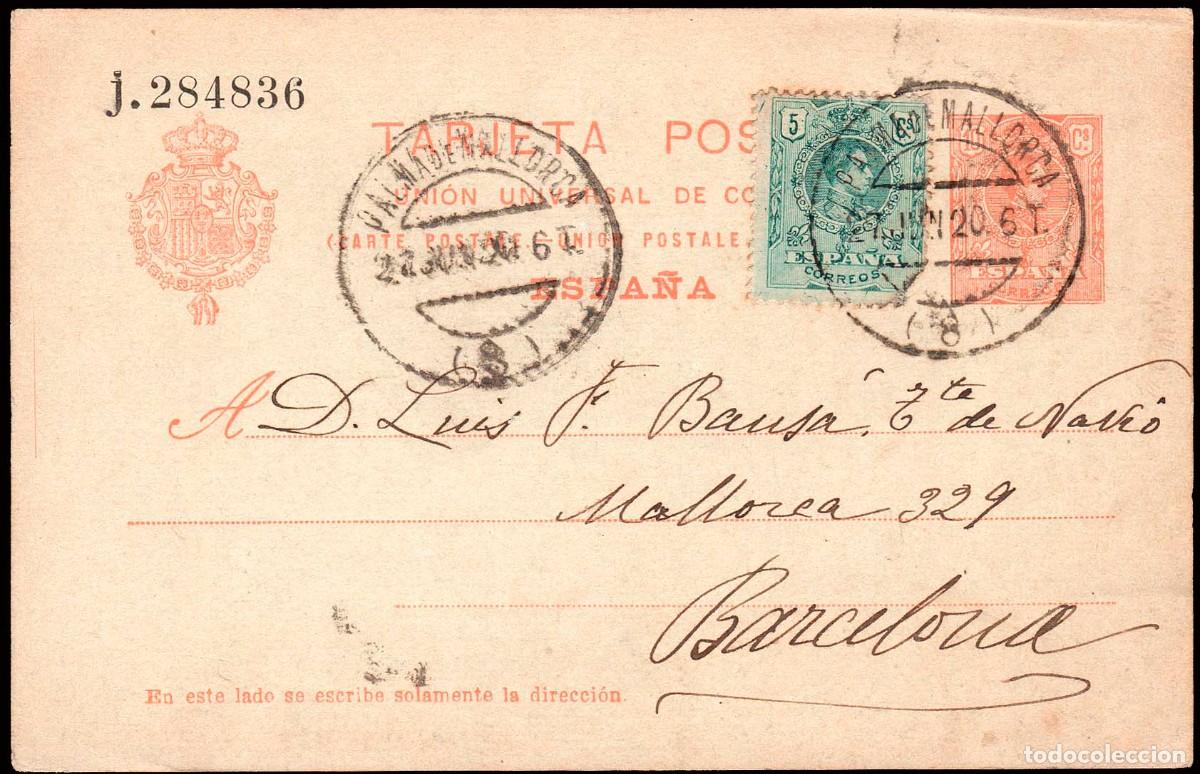 Sellos: Baleares - Edi o EP 53D+Espa&ntilde;a 268 - Entero postal serie &rdquo;j&rdquo; + Mat &rdquo;Palma 2706/20&rdquo;