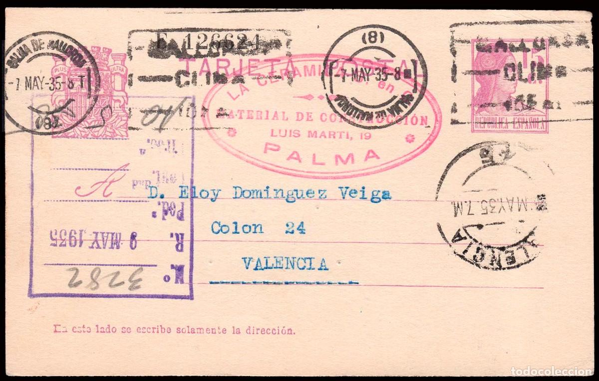Sellos: Baleares - Edi o EP 69 - Entero postal Mat rodillo con 2 tambores, 1 invertido Mat &rdquo;Palma 7/5/35&rdquo;