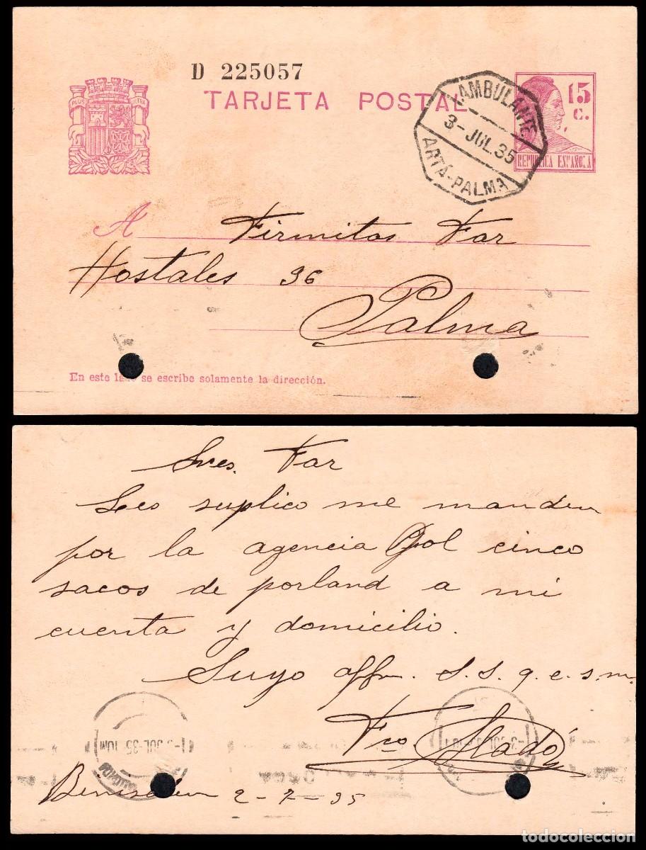 Sellos: Baleares - Edi o EP 69 (Taladro empresa) - Entero postal Mat &rdquo;Ambulante 3/Jul./35 - Arta - Palma&rdquo;