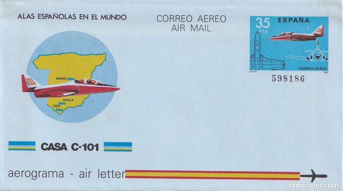 Sellos: Aerograma Espa&ntilde;a - Alas espa&ntilde;olas en el mundo - Casa C-101 - Correo a&eacute;reo - Air mail