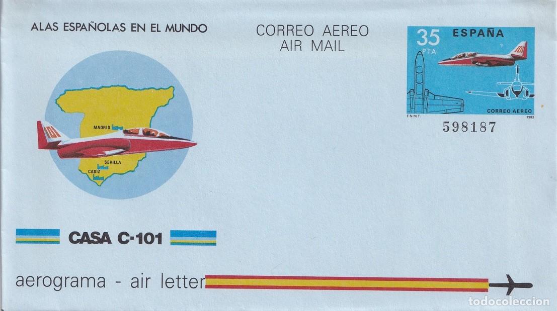 Sellos: Aerograma Espa&ntilde;a - Alas espa&ntilde;olas en el mundo - Casa C-101 - Correo a&eacute;reo - Air mail