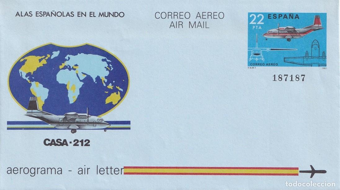 Sellos: Aerograma Espa&ntilde;a - Alas espa&ntilde;olas en el mundo - Casa C-212 - Correo a&eacute;reo - Air mail