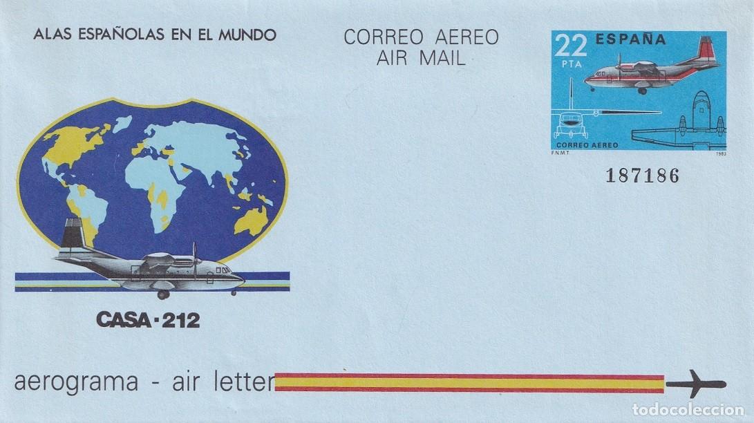 Sellos: Aerograma Espa&ntilde;a - Alas espa&ntilde;olas en el mundo - Casa C-212 - Correo a&eacute;reo - Air mail