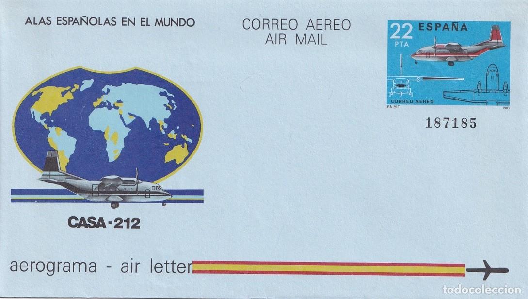 Sellos: Aerograma Espa&ntilde;a - Alas espa&ntilde;olas en el mundo - Casa C-212 - Correo a&eacute;reo - Air mail