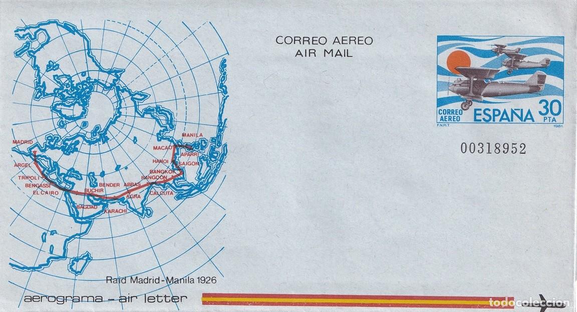 Sellos: Aerograma Espa&ntilde;a 1981 - Raid Madrid-Manila 1926 - Correo a&eacute;reo - Air mail