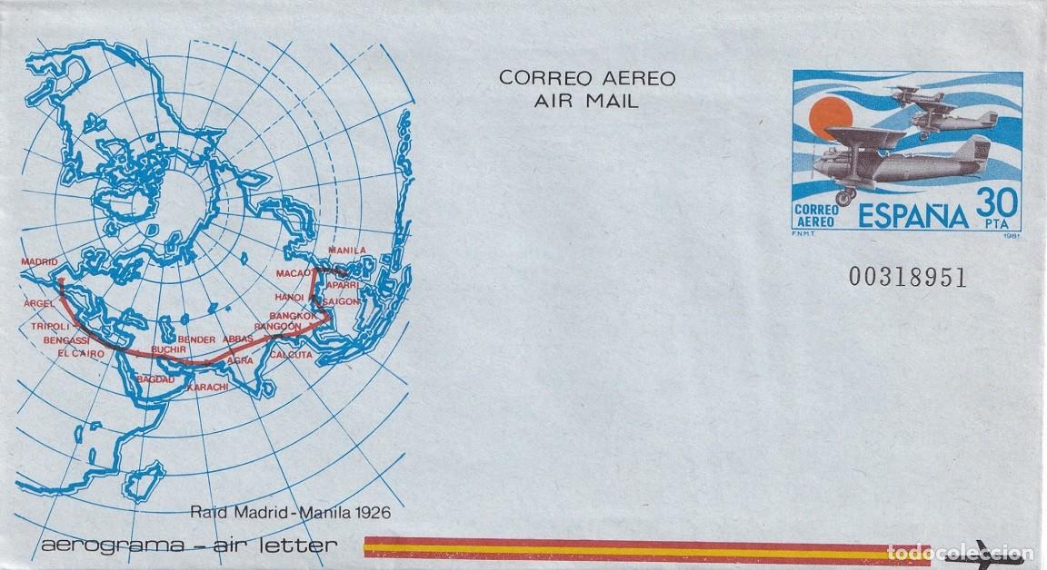 Sellos: Aerograma Espa&ntilde;a 1981 - Raid Madrid-Manila 1926 - Correo a&eacute;reo - Air mail