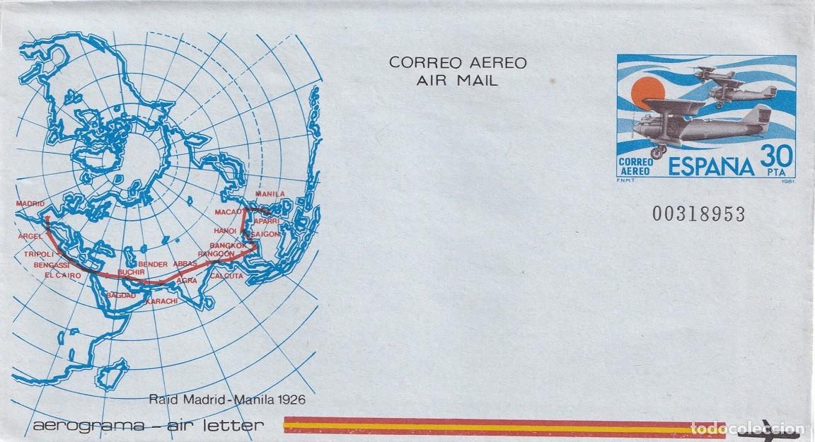 Sellos: Aerograma Espa&ntilde;a 1981 - Raid Madrid-Manila 1926 - Correo a&eacute;reo - Air mail