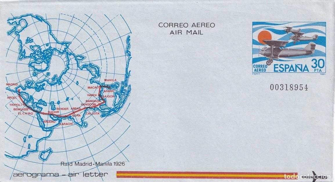 Sellos: Aerograma Espa&ntilde;a 1981 - Raid Madrid-Manila 1926 - Correo a&eacute;reo - Air mail