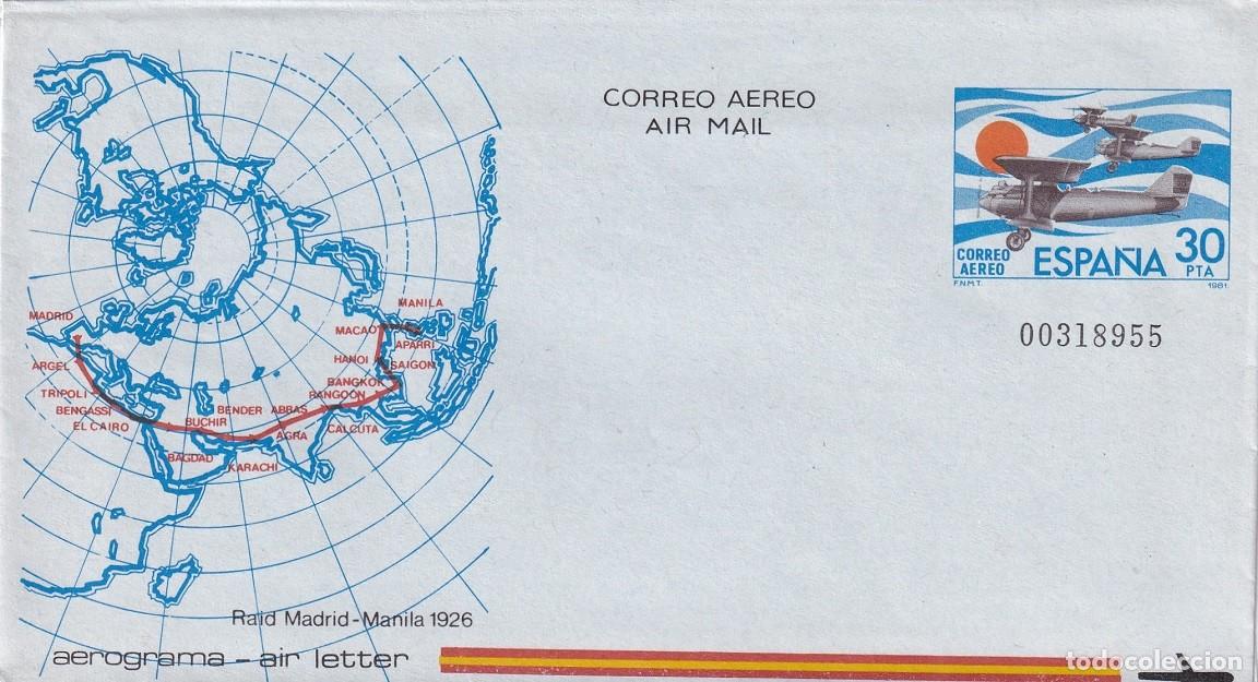 Sellos: Aerograma Espa&ntilde;a 1981 - Raid Madrid-Manila 1926 - Correo a&eacute;reo - Air mail