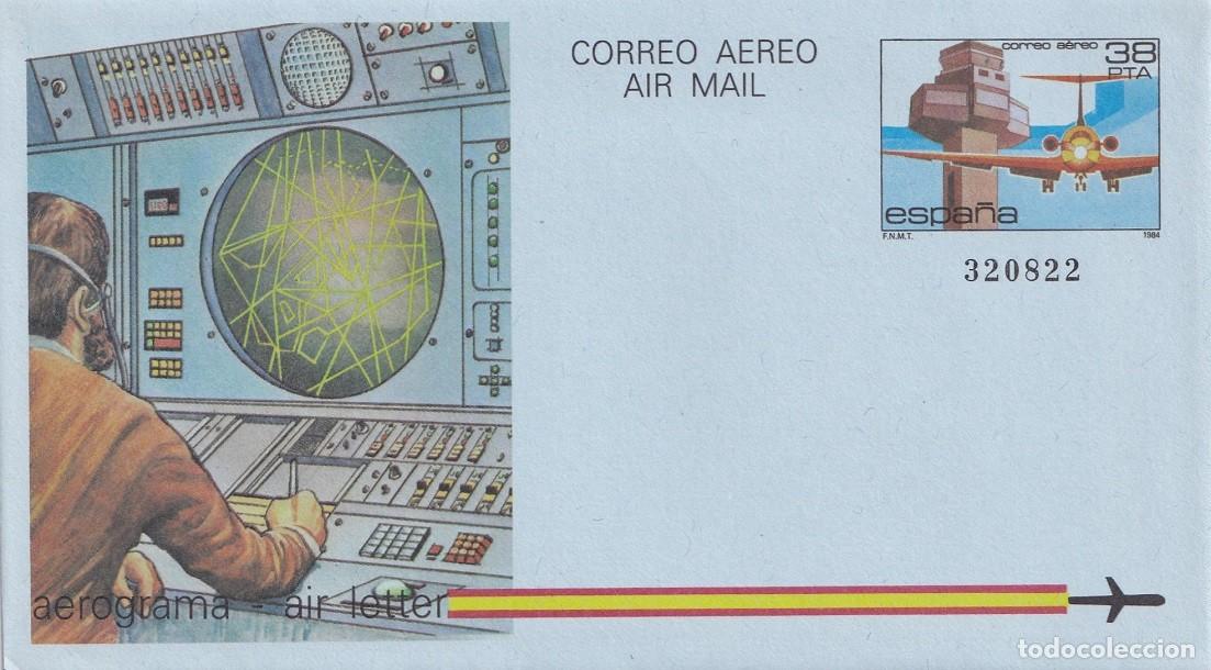Stamps: Aerograma Espa&ntilde;a 1984 Edifil 208 - Torres de Control y Medios Auxiliares de Vuelo Aeropuerto Girona