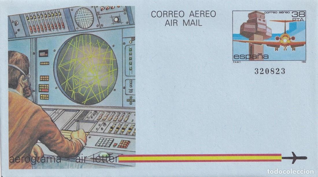 Stamps: Aerograma Espa&ntilde;a 1984 Edifil 208 - Torres de Control y Medios Auxiliares de Vuelo Aeropuerto Girona