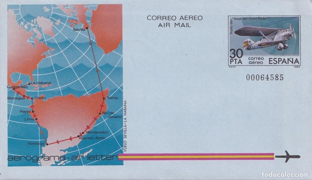 Sellos: Aerograma Espa&ntilde;a 1982 - Edifil 204 - Vuelo del Jes&uacute;s del Gran Poder - Sevilla-La Habana - Itinerario