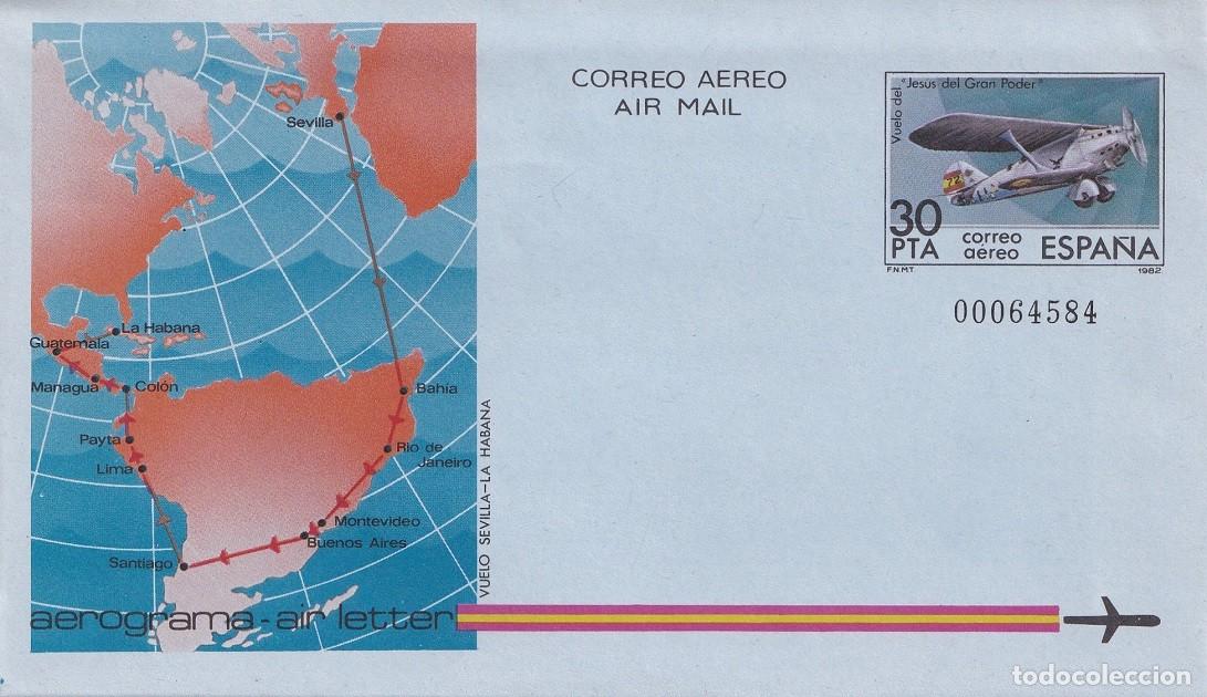 Sellos: Aerograma Espa&ntilde;a 1982 - Edifil 204 - Vuelo del Jes&uacute;s del Gran Poder - Sevilla-La Habana - Itinerario