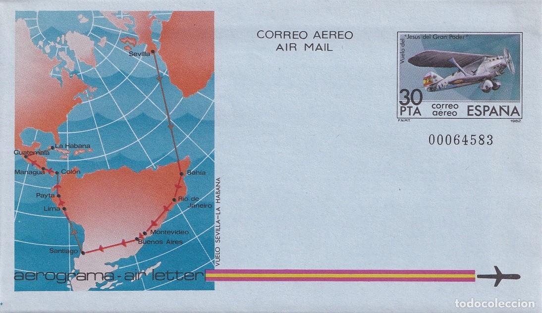 Sellos: Aerograma Espa&ntilde;a 1982 - Edifil 204 - Vuelo del Jes&uacute;s del Gran Poder - Sevilla-La Habana - Itinerario