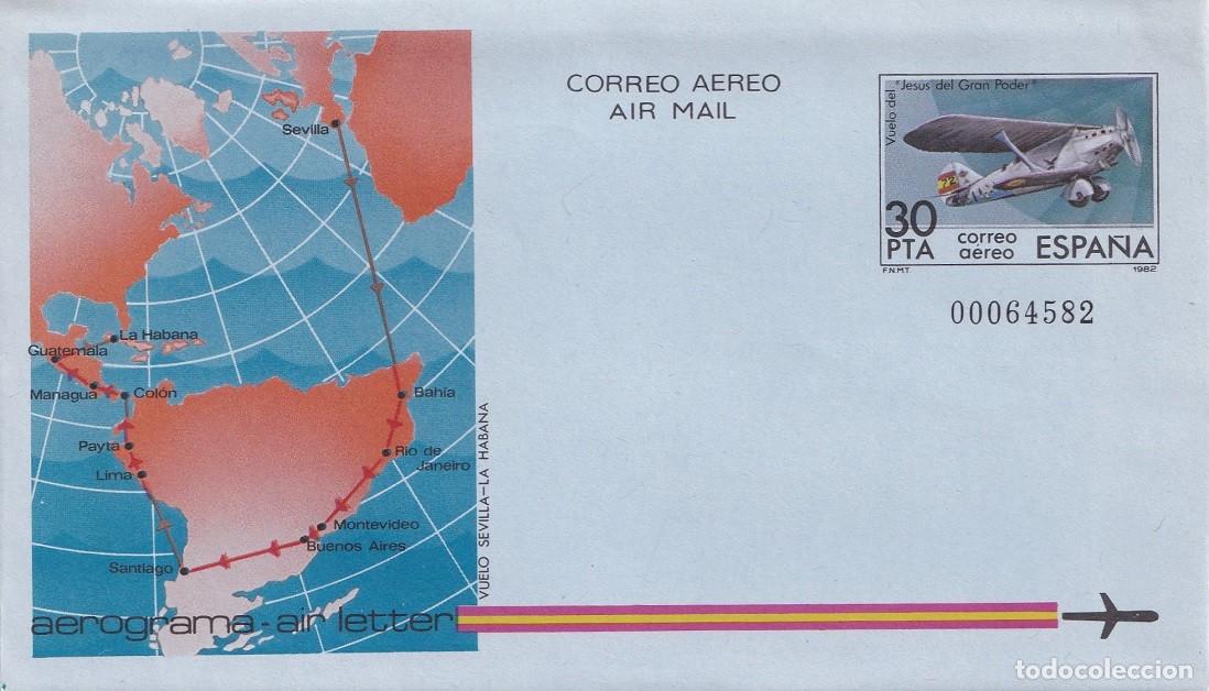 Sellos: Aerograma Espa&ntilde;a 1982 - Edifil 204 - Vuelo del Jes&uacute;s del Gran Poder - Sevilla-La Habana - Itinerario