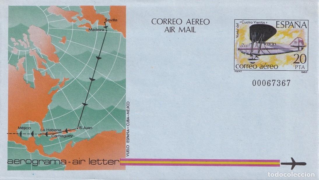 Sellos: Aerograma Espa&ntilde;a 1982 - Edifil 203 - Vuelo Cuatro Vientos - Espa&ntilde;a-Cuba-M&eacute;xico - Mariano Barber&aacute;n y