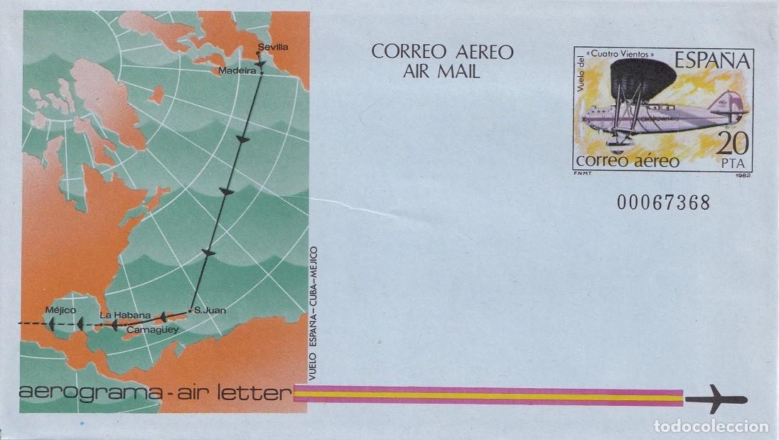 Sellos: Aerograma Espa&ntilde;a 1982 - Edifil 203 - Vuelo Cuatro Vientos - Espa&ntilde;a-Cuba-M&eacute;xico - Mariano Barber&aacute;n y
