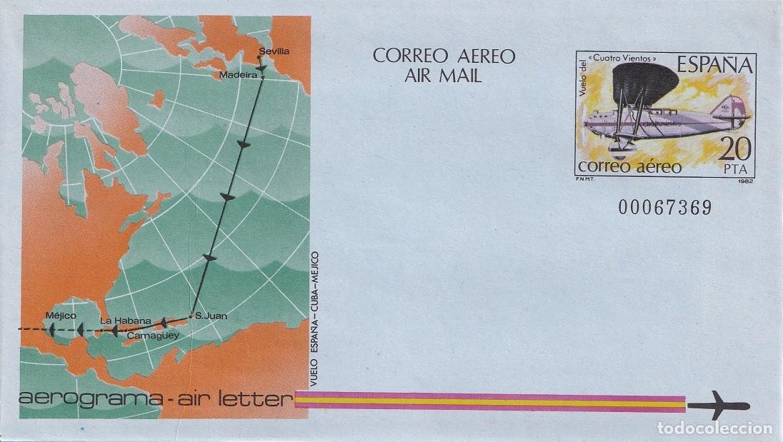 Sellos: Aerograma Espa&ntilde;a 1982 - Edifil 203 - Vuelo Cuatro Vientos - Espa&ntilde;a-Cuba-M&eacute;xico - Mariano Barber&aacute;n y