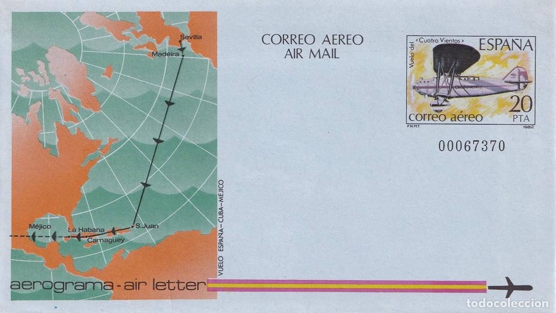 Sellos: Aerograma Espa&ntilde;a 1982 - Edifil 203 - Vuelo Cuatro Vientos - Espa&ntilde;a-Cuba-M&eacute;xico - Mariano Barber&aacute;n y