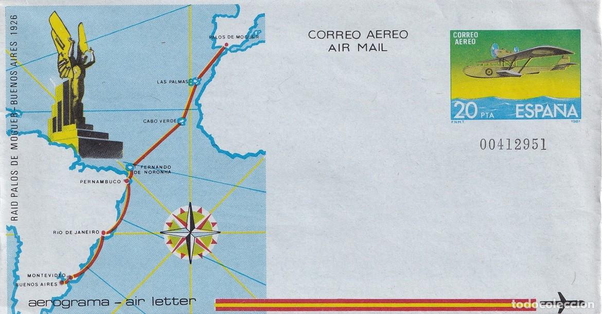 Sellos: Aerograma Espa&ntilde;a 1981 Edifil 208 - 55 Aniversario Raid Palos de Moguer-Buenos Aires Vuelo Plus Ultra