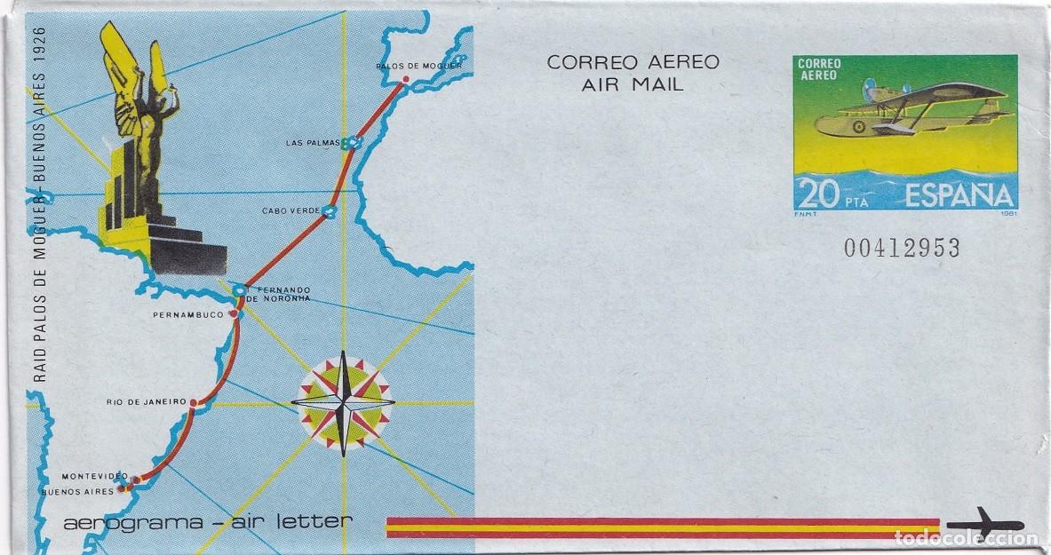 Sellos: Aerograma Espa&ntilde;a 1981 Edifil 208 - 55 Aniversario Raid Palos de Moguer-Buenos Aires Vuelo Plus Ultra