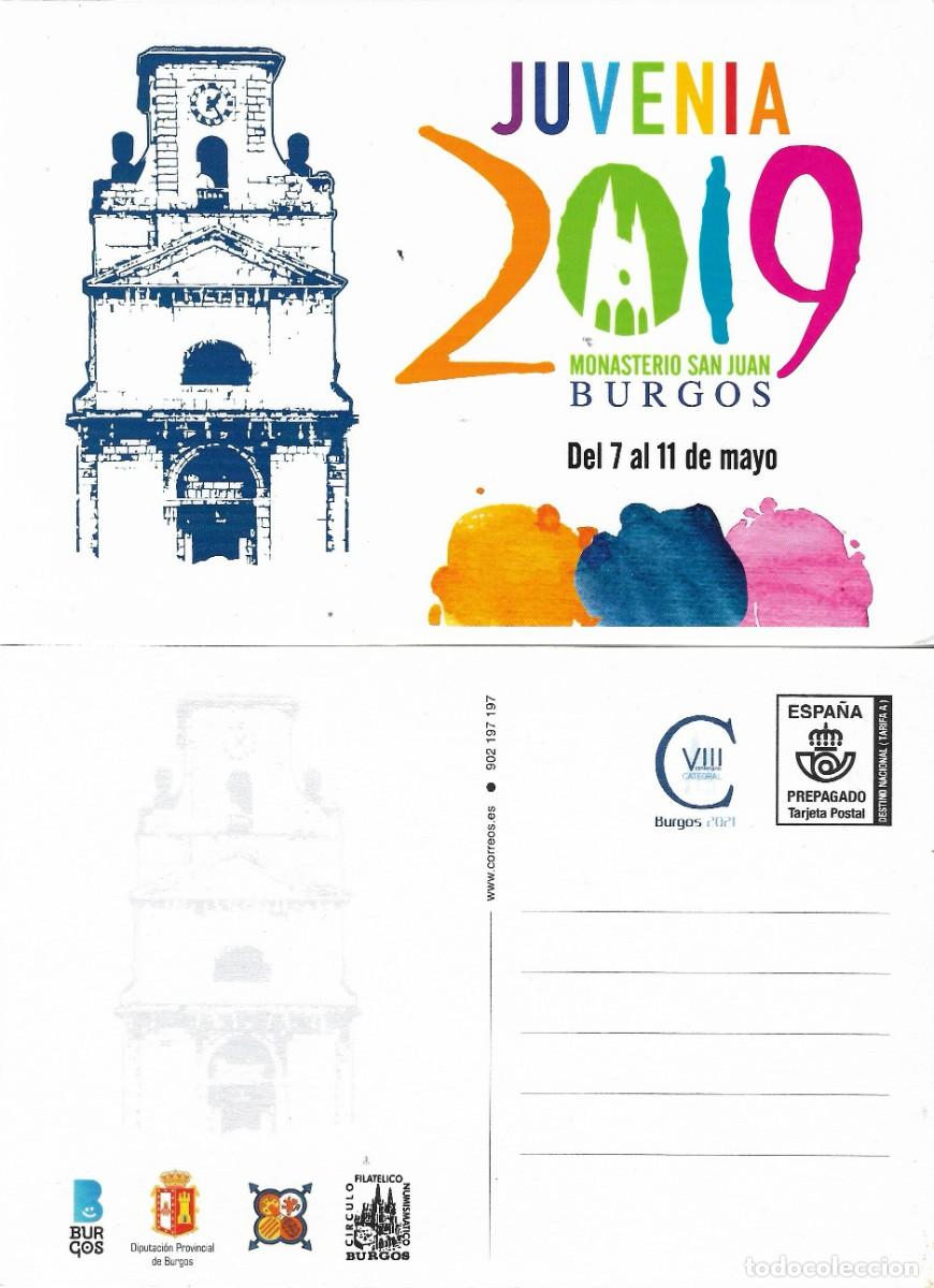 Sellos: ESPA&Ntilde;A. TARJETA PREFRANQUEADA. EXPOSICION NACIONAL FILATELIA JUVENIA. MONASTERIO SAN JUAN. BURGOS.