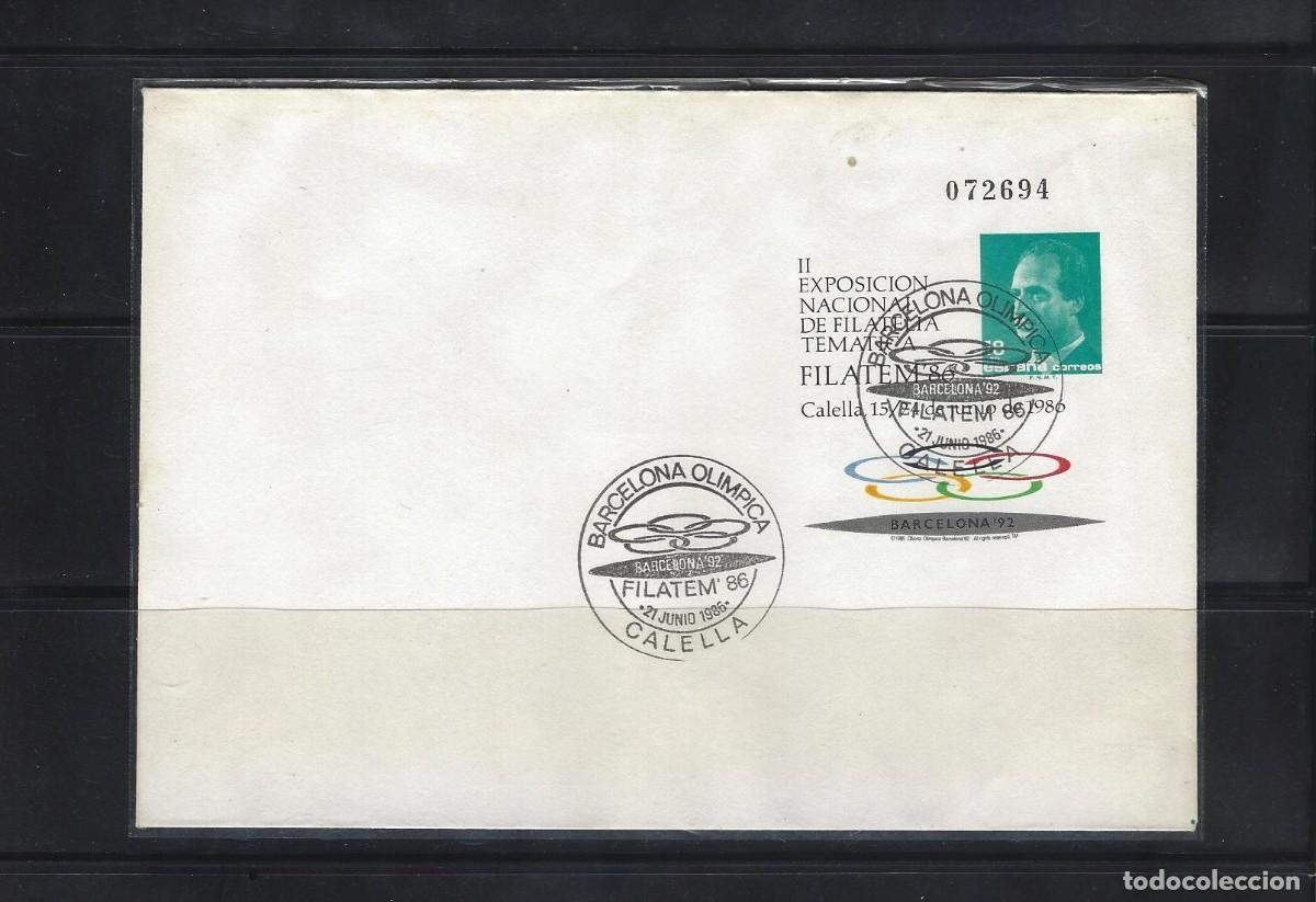 Sellos: SOBRE ENTERO POSTAL ESPA&Ntilde;A 1986 N&ordm; 4 FILATEM 86 MATASELLADO LOGO OLIMPICO