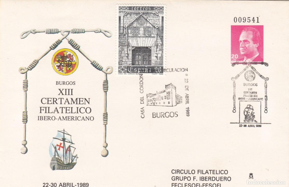 Sellos: 1989 MATASELLOS PRIMER DIA CERTAMEN IBERO AMERICANO EN BURGOS Y SPD CASA CORD&Oacute;N - BURGOS