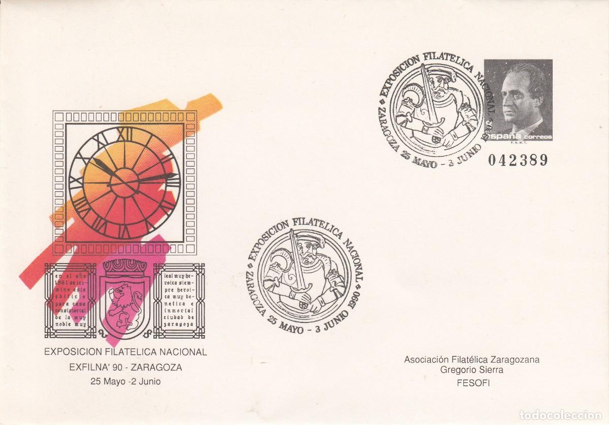 Sellos: 1990 MATASELLOS PRIMER DIA SOBRE ENTERO POSTAL EXFILNA 90 ZARAGOZA
