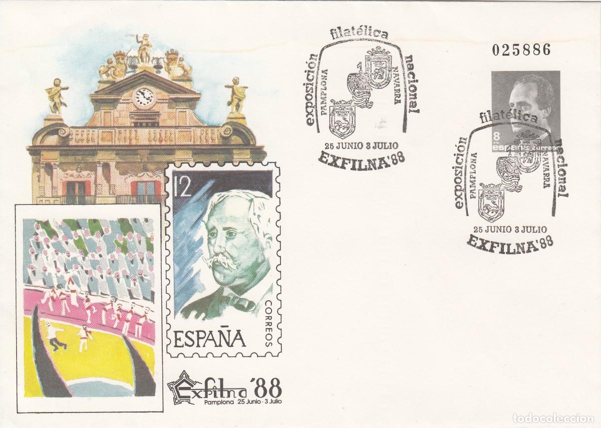 Sellos: 1988 MATASELLOS PRIMER DIA SOBRE ENTERO POSTAL EXFILNA 88 PAMPLONA