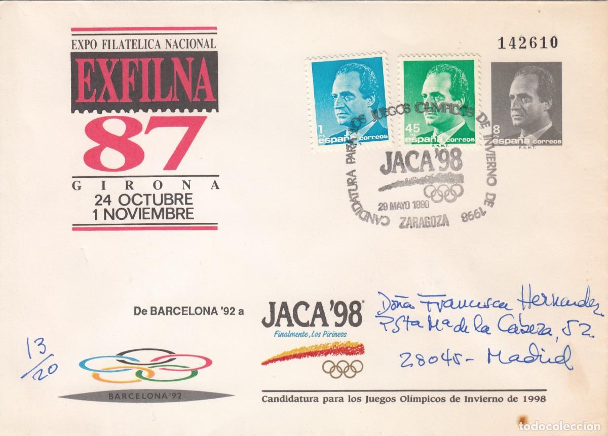 Sellos: 1990 MATASELLOS JACA 98 EN SOBRE ENTERO POSTAL CIRCULADO CON FRANQUEO COMPLEMENTARIO