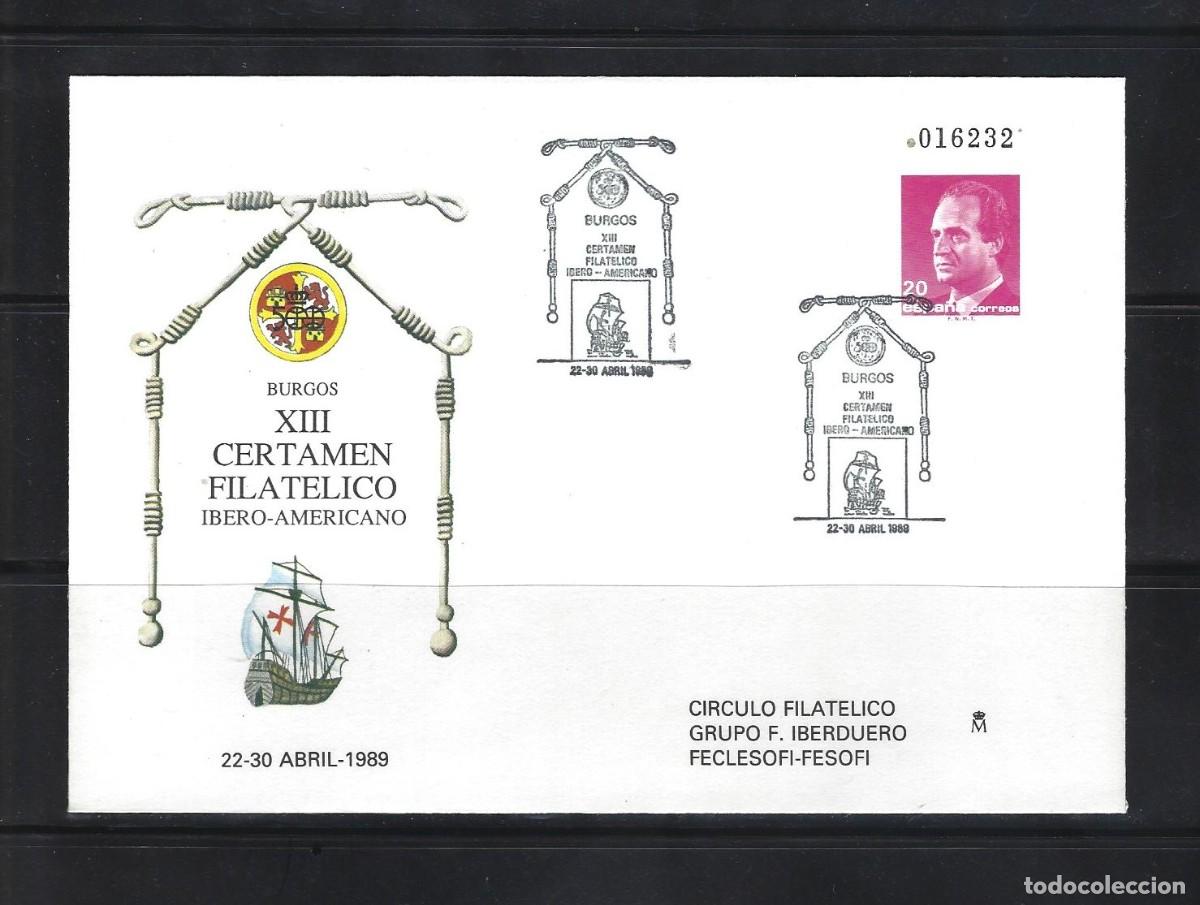 Sellos: SOBRE ENTERO POSTAL ESPA&Ntilde;A 1989 N&ordm;12 CERTAMEN FIL IBEROAMERICANO MATASELLADO