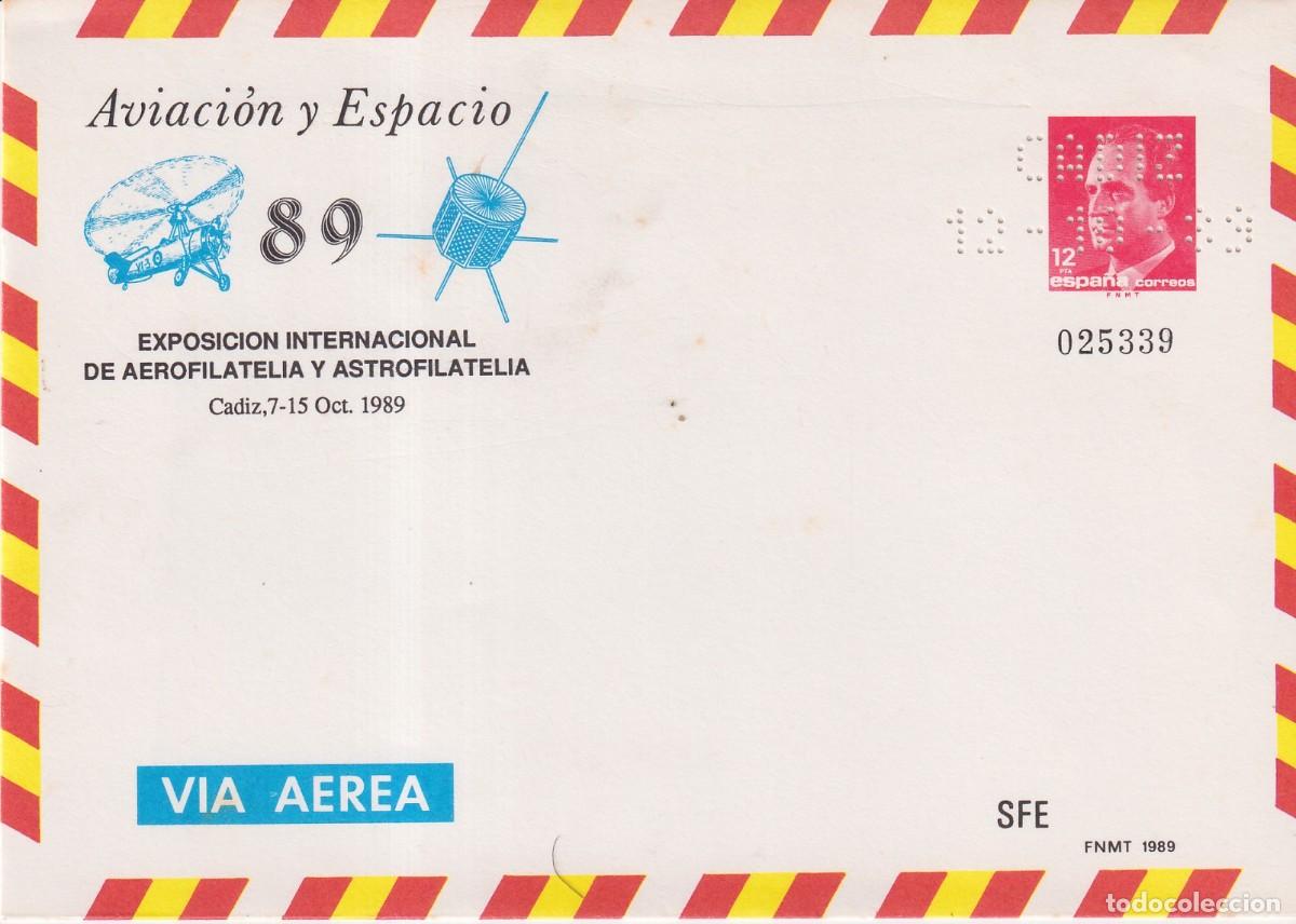 Sellos: CADIZ 1989 - AVIACION Y ESPACIO '89 - EXPOSICION DE AEROFILATELIA Y ASTROFILATELIA - SOBRE PERFORADO