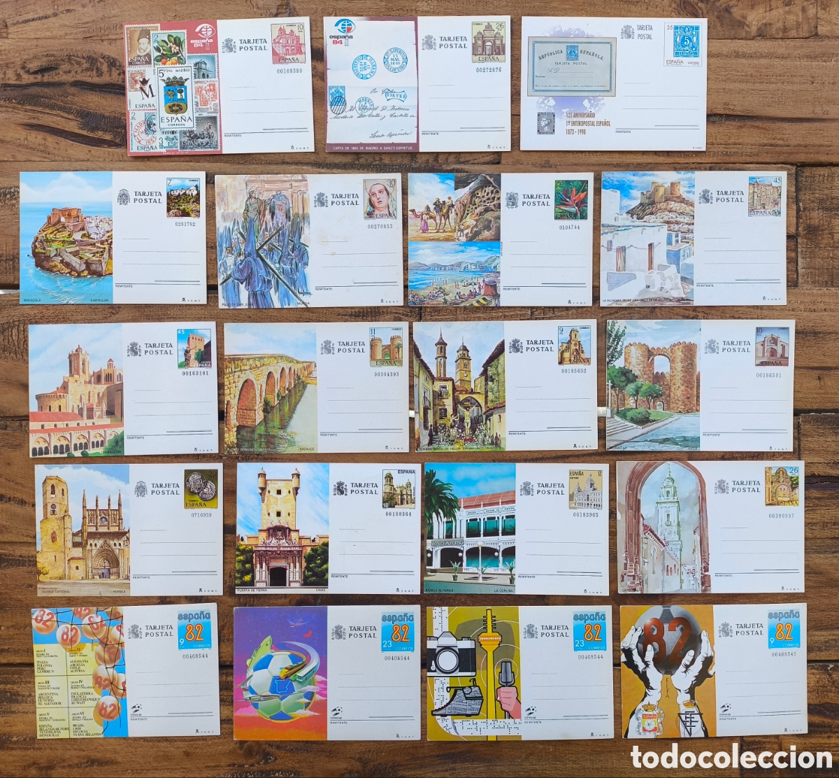 Sellos: Lote tarjetas entero postal conmemorativas Espa&ntilde;a 84 mundial 82 Semana Santa Varios Municipios