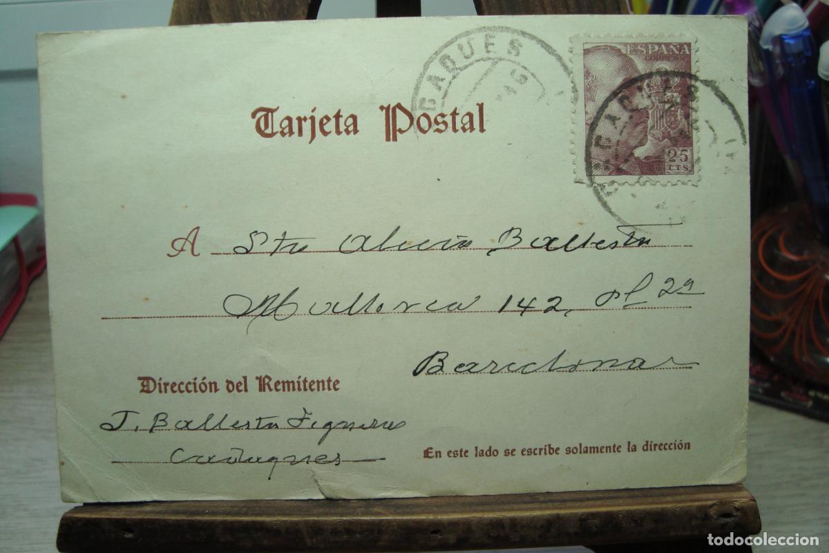 Sellos: ANTIGUO ENTERO POSTAL. APELLIDOS BALLESTA FIGUERES. CADAQUES 1946