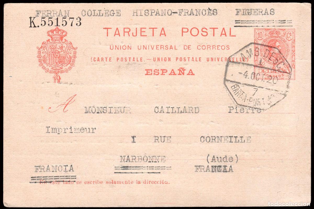 Sellos: Gerona - Edi o EP 53 - Entero postal remite Figueras Mat &rdquo;AMB. Descd. I - 7 - Barna - Port Bou&rdquo;