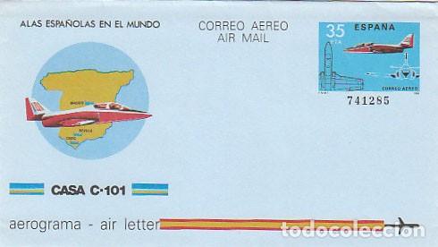Sellos: AEROGRAMA EDIFIL 206 (A&Ntilde;O 1983) AVION CASA C-101