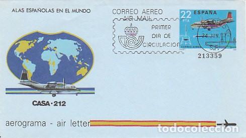 Sellos: AEROGRAMA EDIFIL 20T (A&Ntilde;O 1983) AVION CASA C-212, MATASELLO DE PRIMER DE CIRCULACION