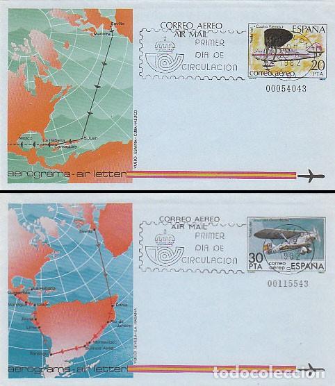 Sellos: AEROGRAMA EDIFIL 203/4 (A&Ntilde;O 1982) VUELOS DE LOS AVIONES CUATRO VIENTOS Y JESUS DEL GRA&iexcl;N PODER