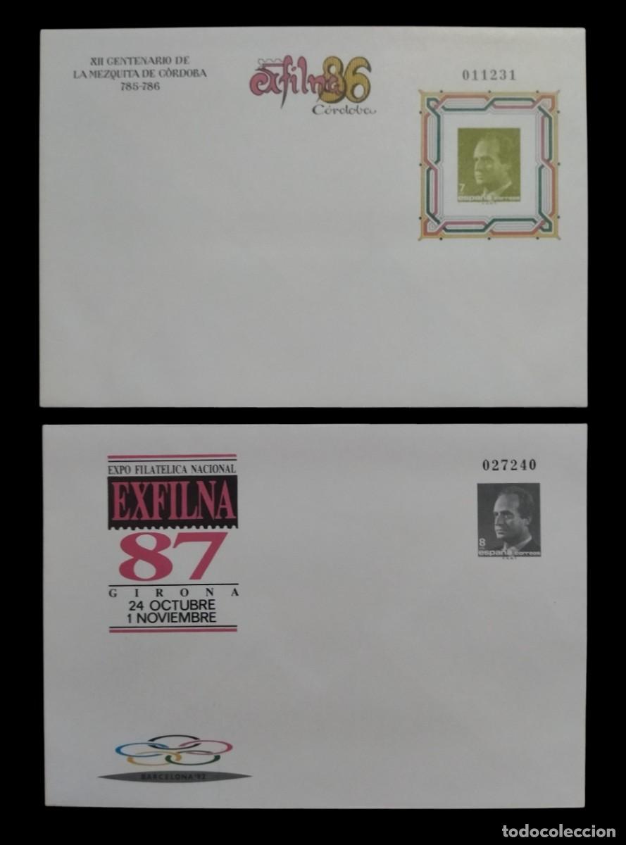 Sellos: ESPA&Ntilde;A 1986 - 1987. 2 ENTERO POSTALES EXFILNA'86 - EXFILNA'87.