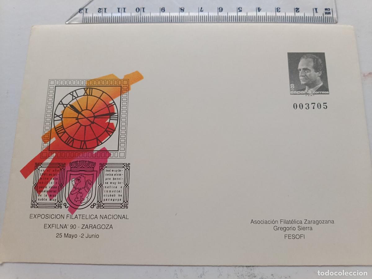 Sellos: ESPA&Ntilde;A SOBRE ENTERO POSTAL OFICIAL 15 - EXFILNA'90. ZARAGOZA 1990