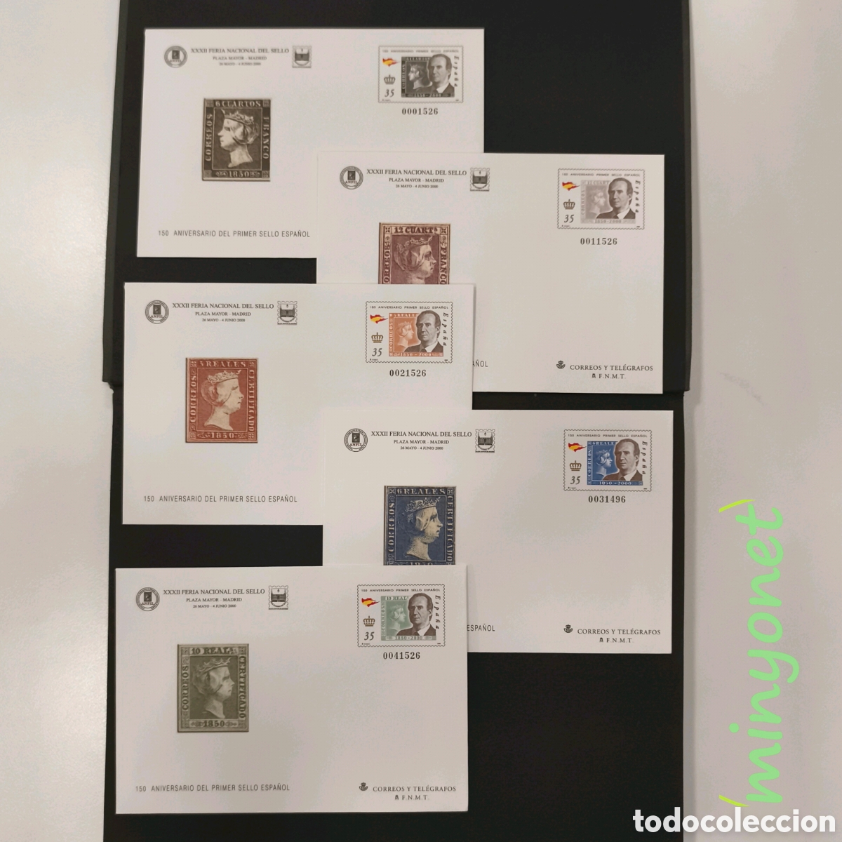 Sellos: 5 sobres Entero postal SEP 60-64 150 ANIVERSARIO DEL PRIMER SELLO ESPA&Ntilde;OL