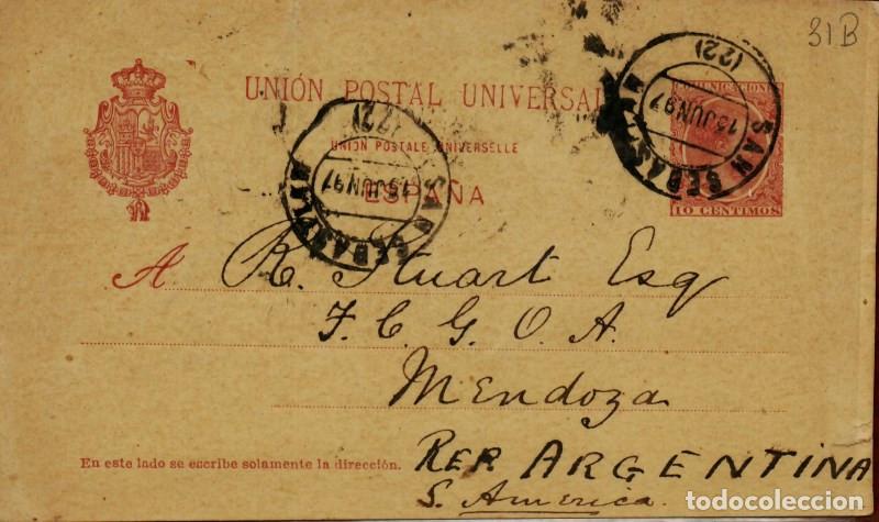 Sellos: FA4356. 1897, Entero postal de San Sebastian a Mendoza (Argentina)